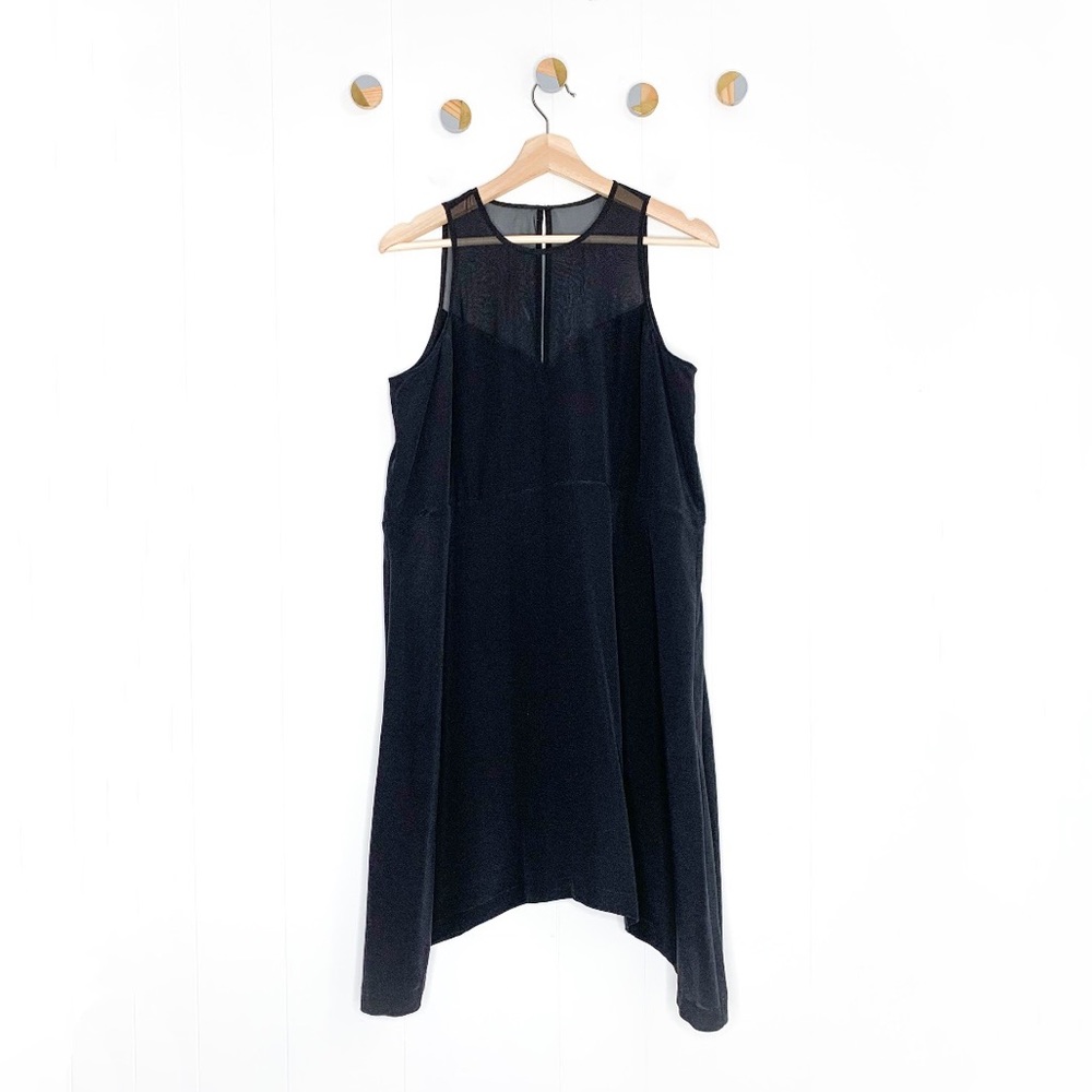 Madewell Silk Parkview Dress Black Shark bite hem mesh high neck
